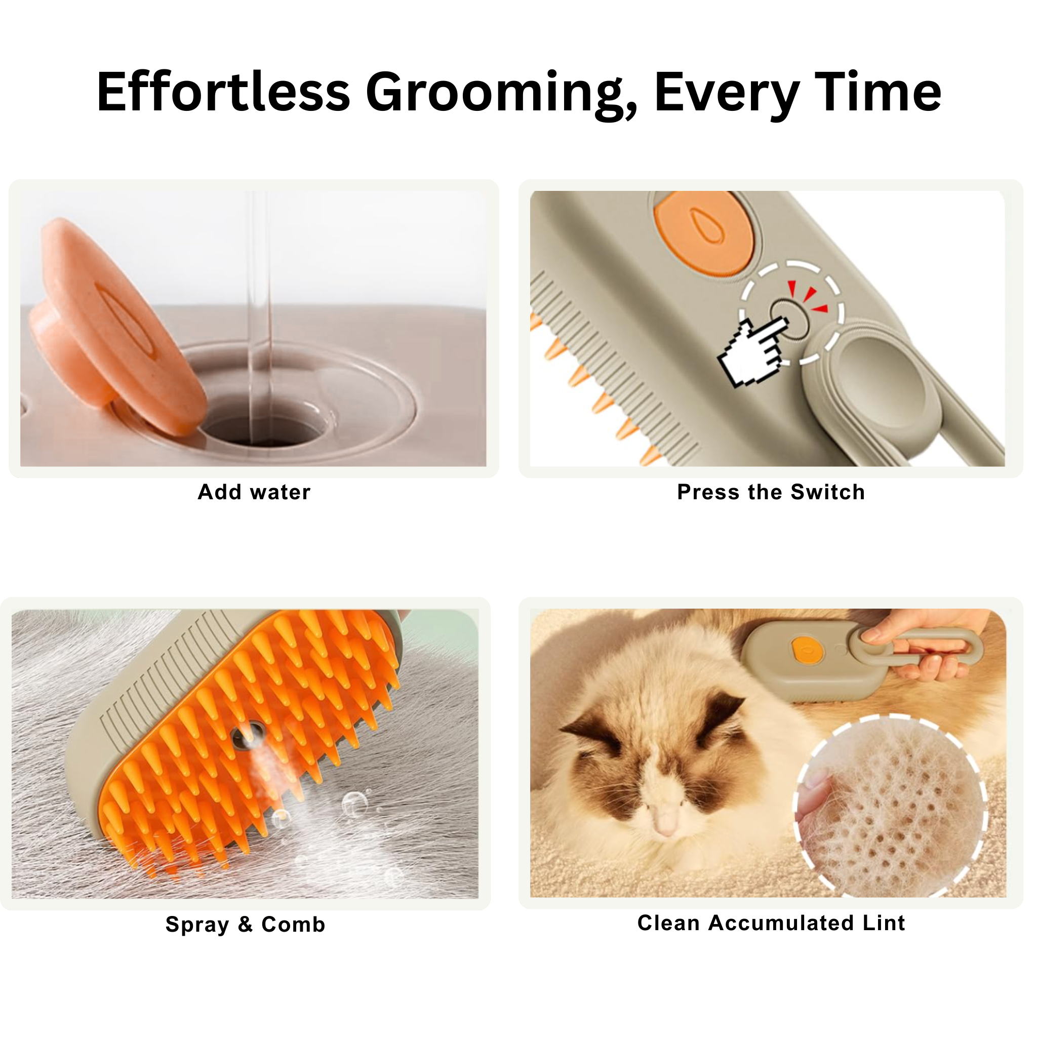 3-in-1 Steam Grooming Brush for Pets
