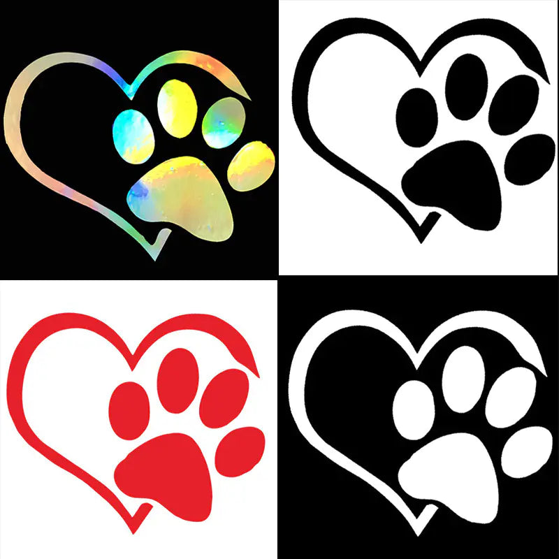 Heart Paw Vinyl Decal for Cars - Reflective Dog Print