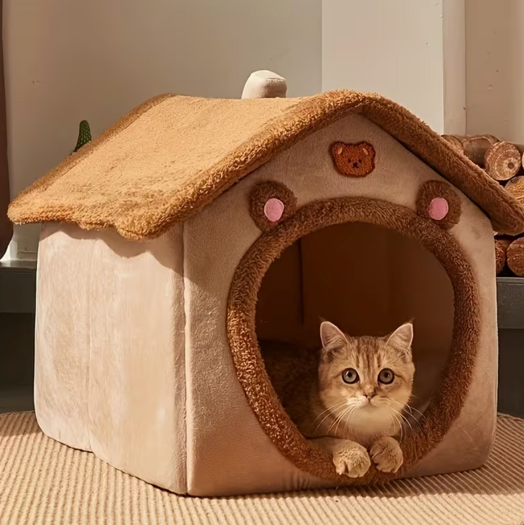 Indoor Heated Cat House with Removable Heating Pad
