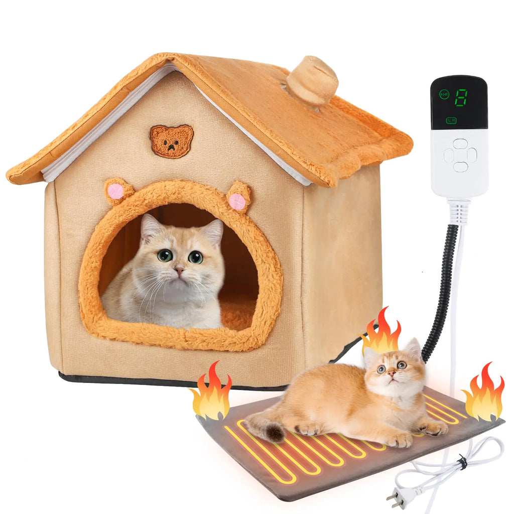 Indoor Heated Cat House with Removable Heating Pad